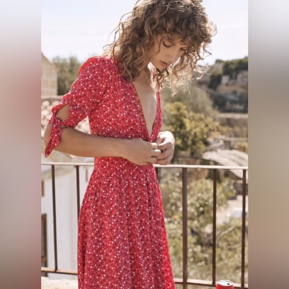 August Button Front Floral Dress with Tie Sleeves